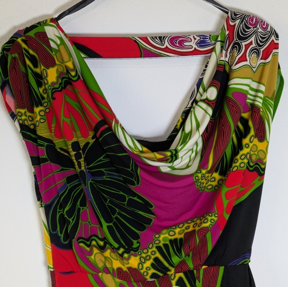 ALFANI Beautiful Cowl Neck & Back Fully Lined Elastic Waist Stretch Dress Sz 2 - Picture 6 of 8